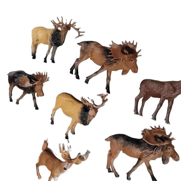 Woodland animal play figurines deer moose elk cake topper, train sets diorama - Picture 5 of 14